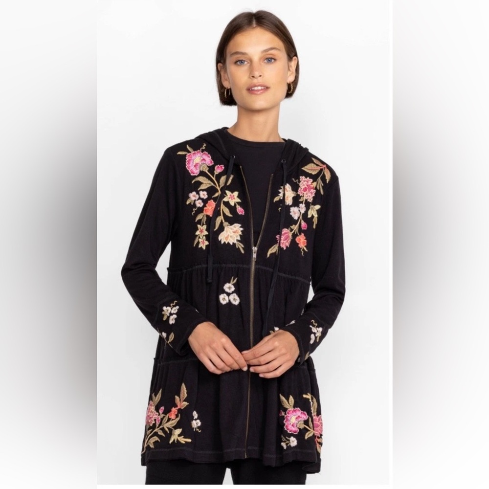 Johnny Was Quinn Cozy tiered hoodie Embroidered Jacket